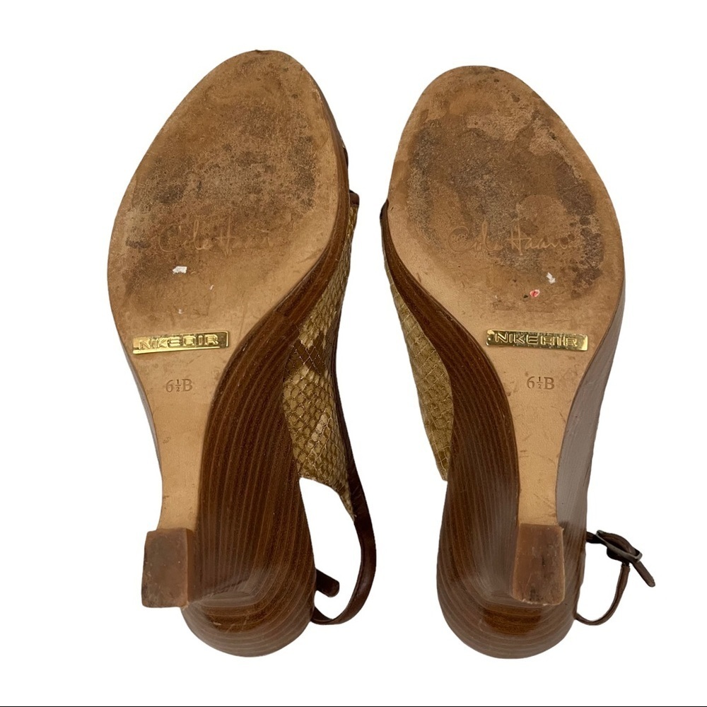COLE HAAN Textured Snakeskin Slingback Peep Toe Wedge Sandals - Picture 7 of 9